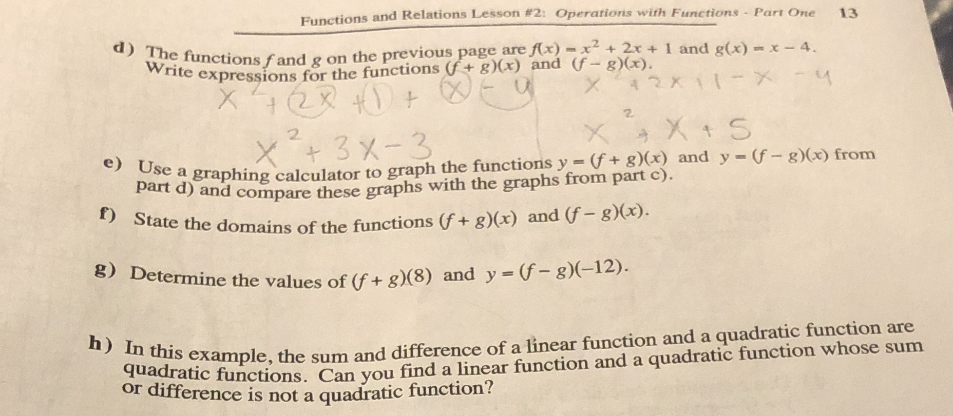  Functions and Relations Lesson #2: Operations with Functions - Part One