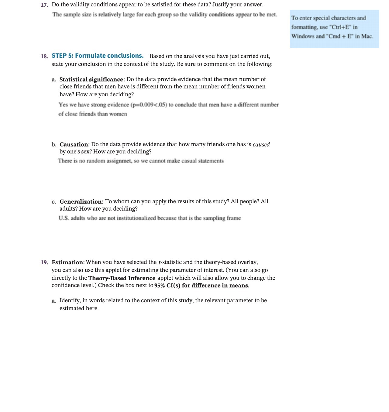  17. Do the validity conditions appear to be satisfied for these