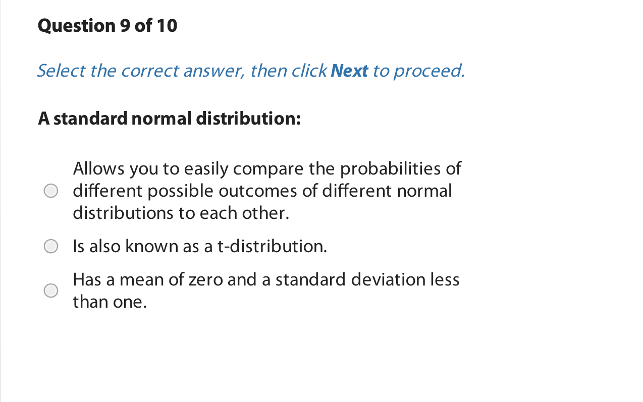 Question 9 of 10 Select the correct answer, then click Next