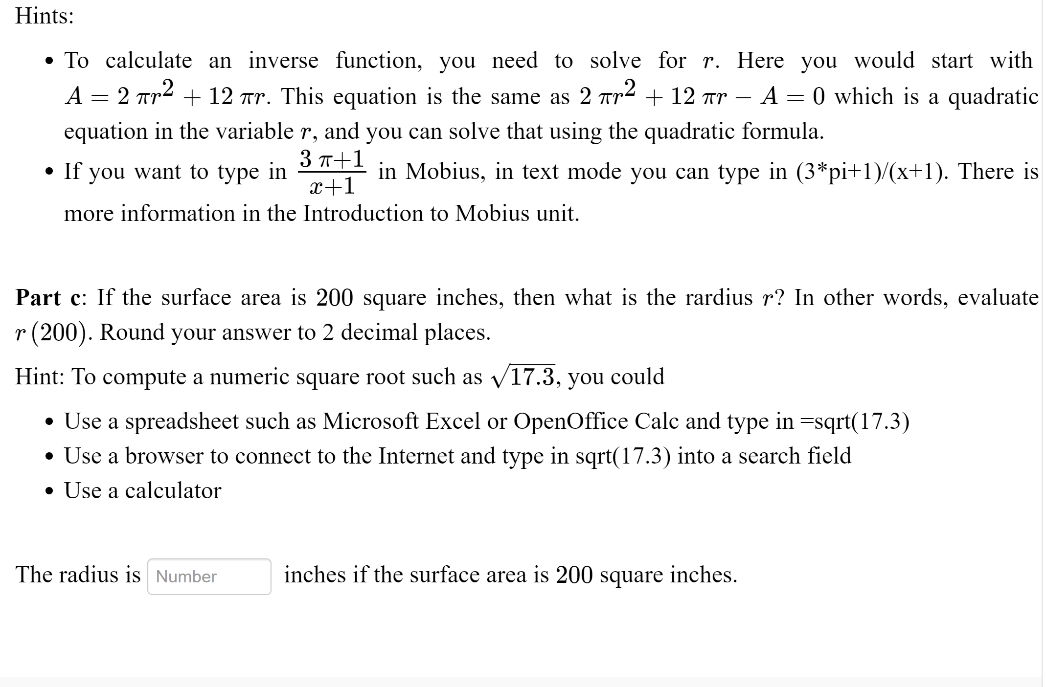 Hints: 0 To calculate an inverse function, you need to solve