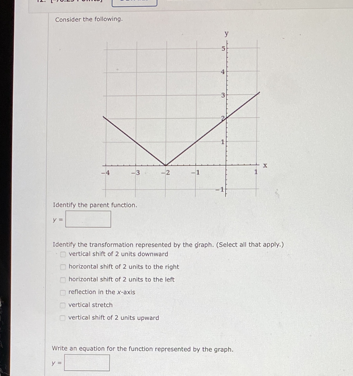 Consider the following. 4 3 -4 -2 Identify the parent function.