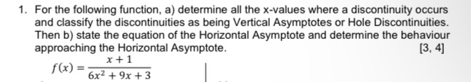 Rational functions 1. For the following function, a) determine all the x-values