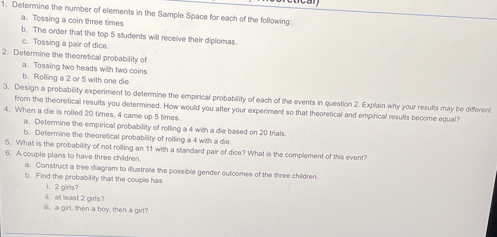 Math solve 1. Determine the number of elements in the Sample Space