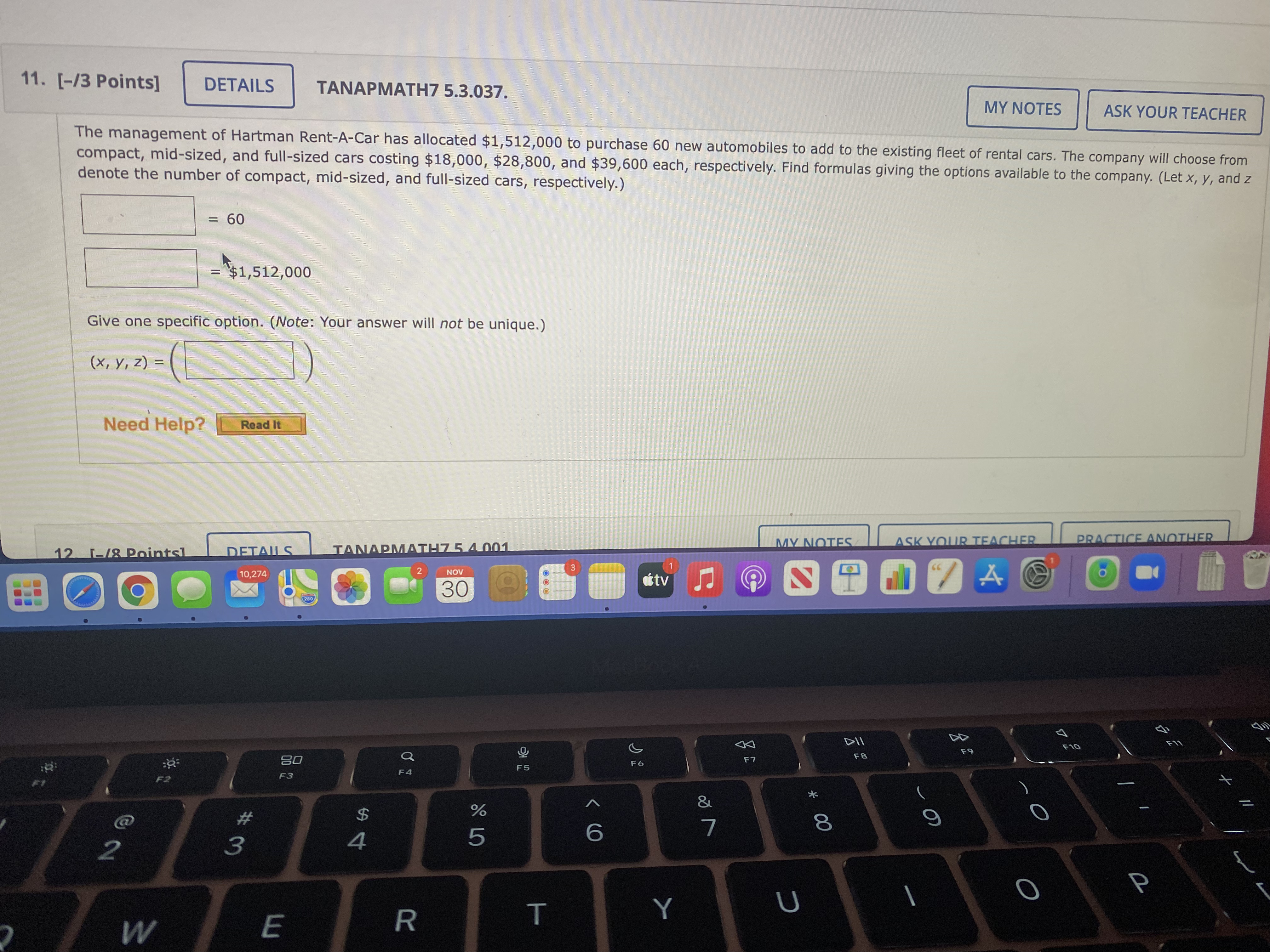 help please please 11. [-/3 Points] DETAILS TANAPMATH7 5.3.037. MY NOTES ASK