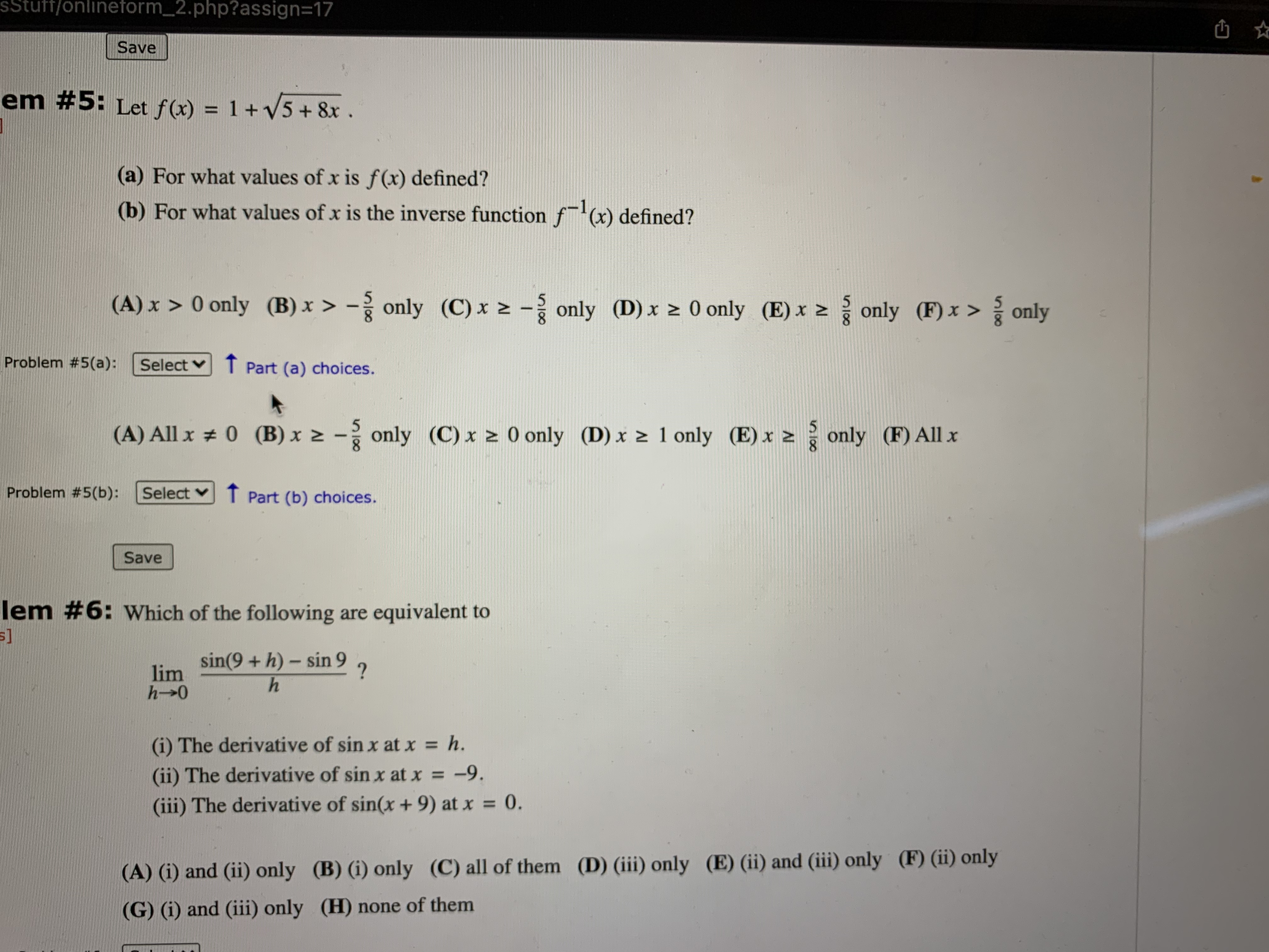 Calculus question sStuff/onlineform_2.php?assign=17 Save em #5: Let f (x) = 1+15+8x. (a)