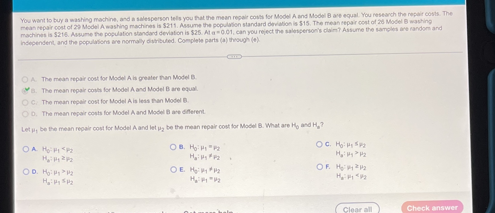  You want to buy a washing machine, and a salesperson tells