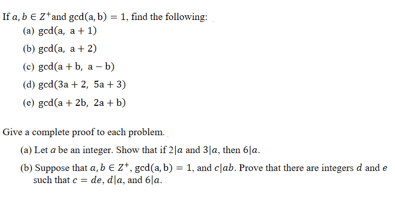 If a, b E Z* and god(a, b) = 1, find