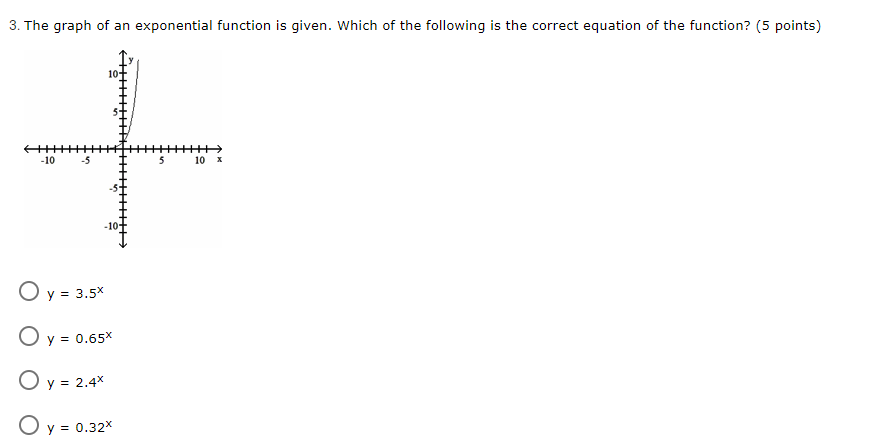 is, state the initial value and the base. (5 points) v=-9.5-3" 0