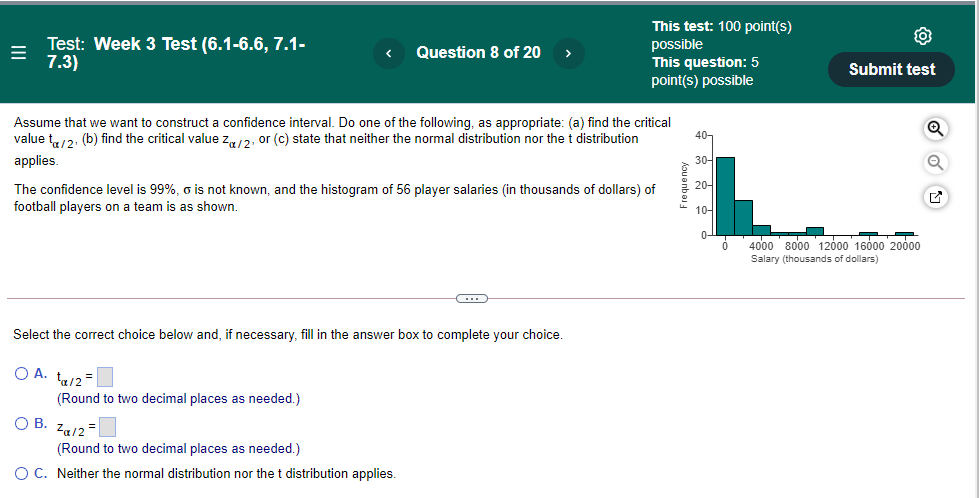 This test: 100 point(s) possible This question: 5 point(s) possible Submit test