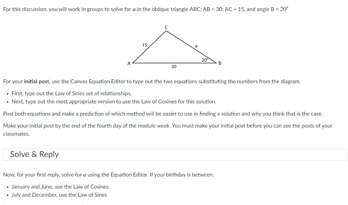 For this discussion, you will work in groups to solve for