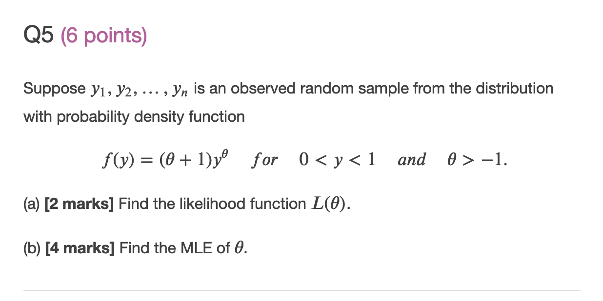 practice midterm, please help 05 (6 points) Suppose y1, y2, , yn