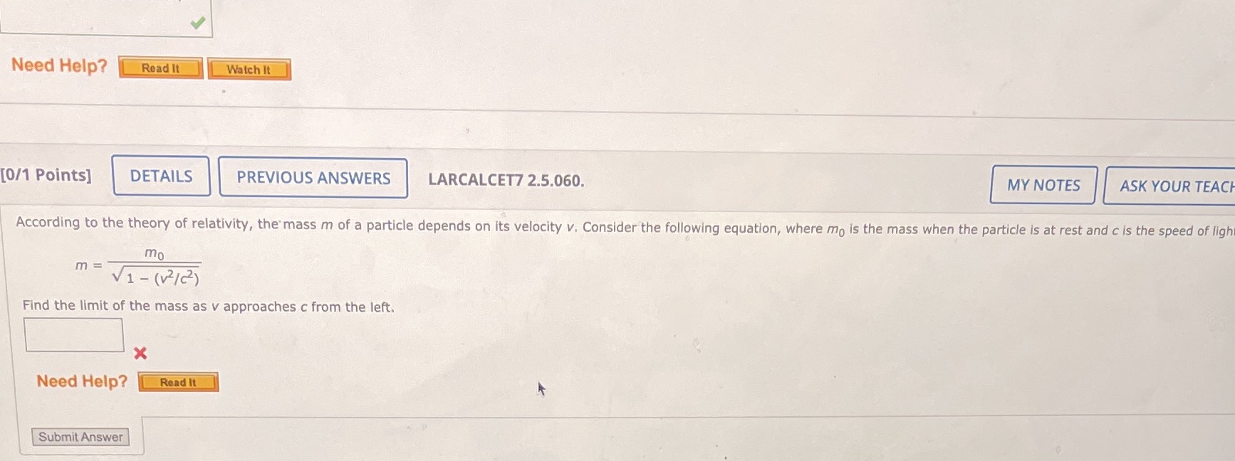 Need Help? Read It Watch It [0/1 Points] DETAILS PREVIOUS ANSWERS