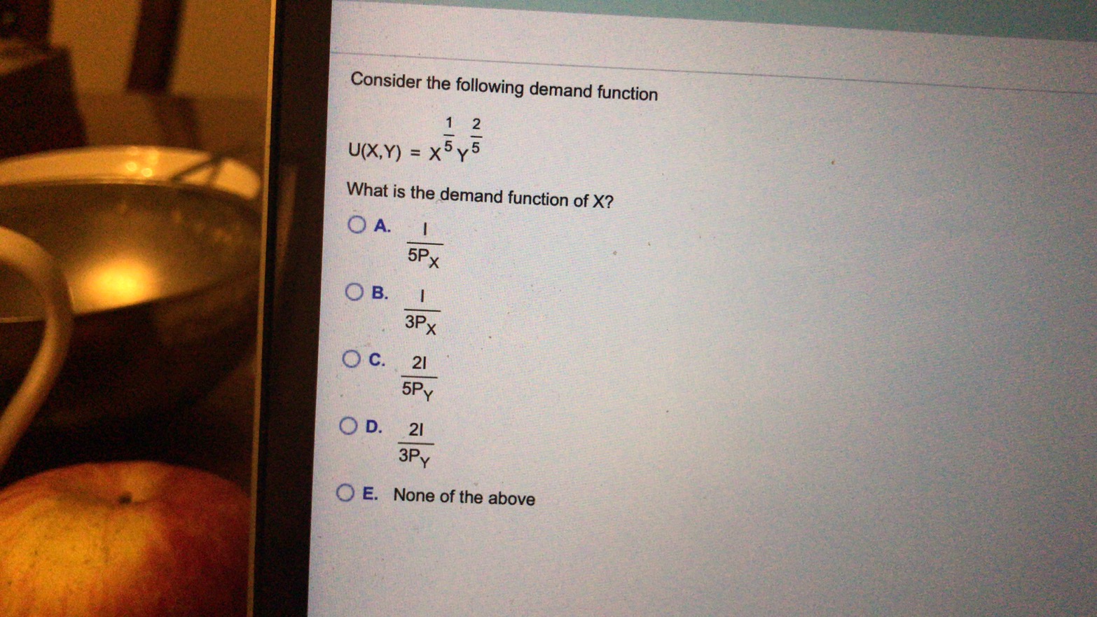 consider the Consider the following demand function - N U(X,Y) = X
