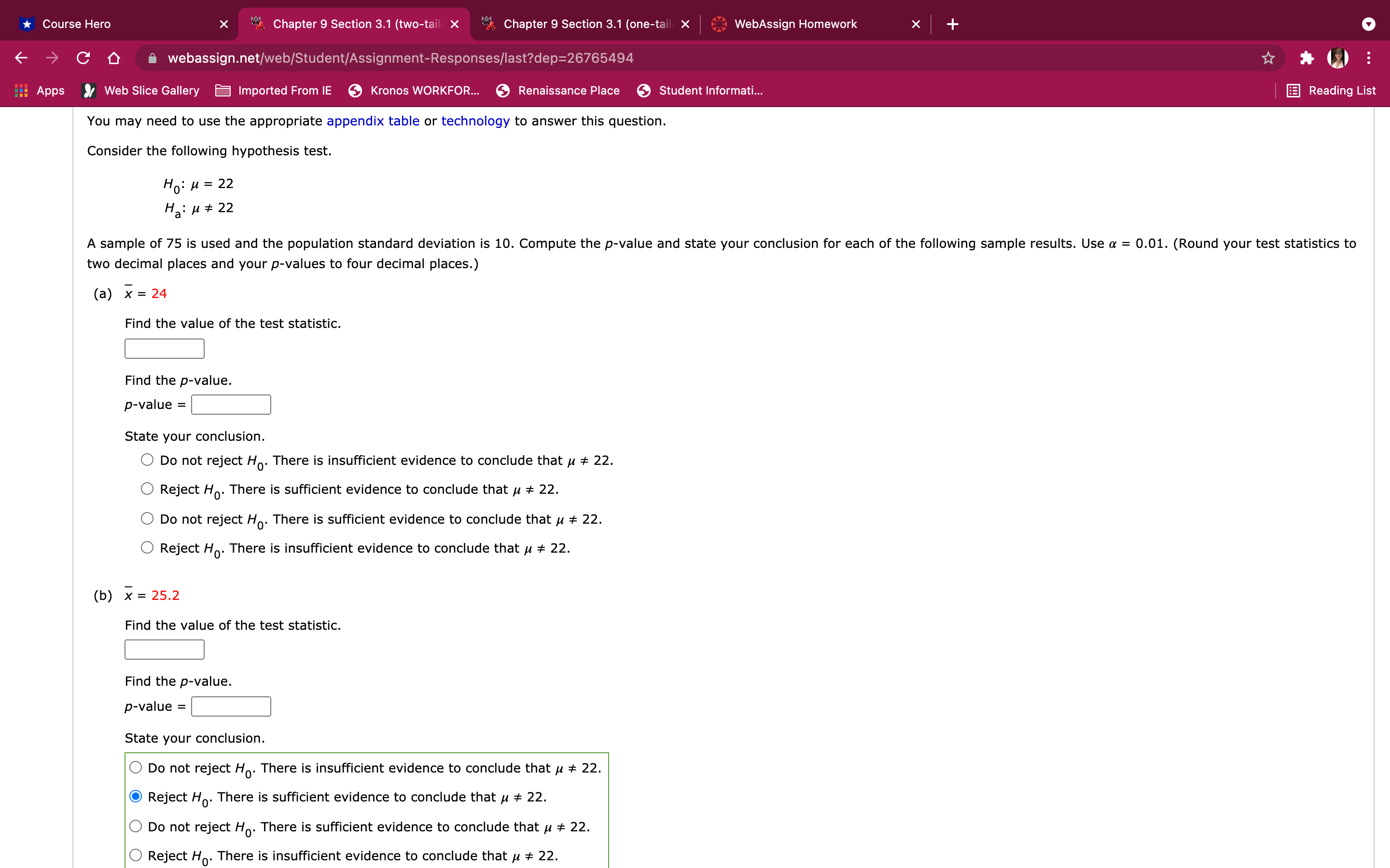 Section 3.1 (one-tail x WebAssign Homework X C webassign.net/web/Student/Assignment-Responses/last?dep=26765494 Apps 9/ Web