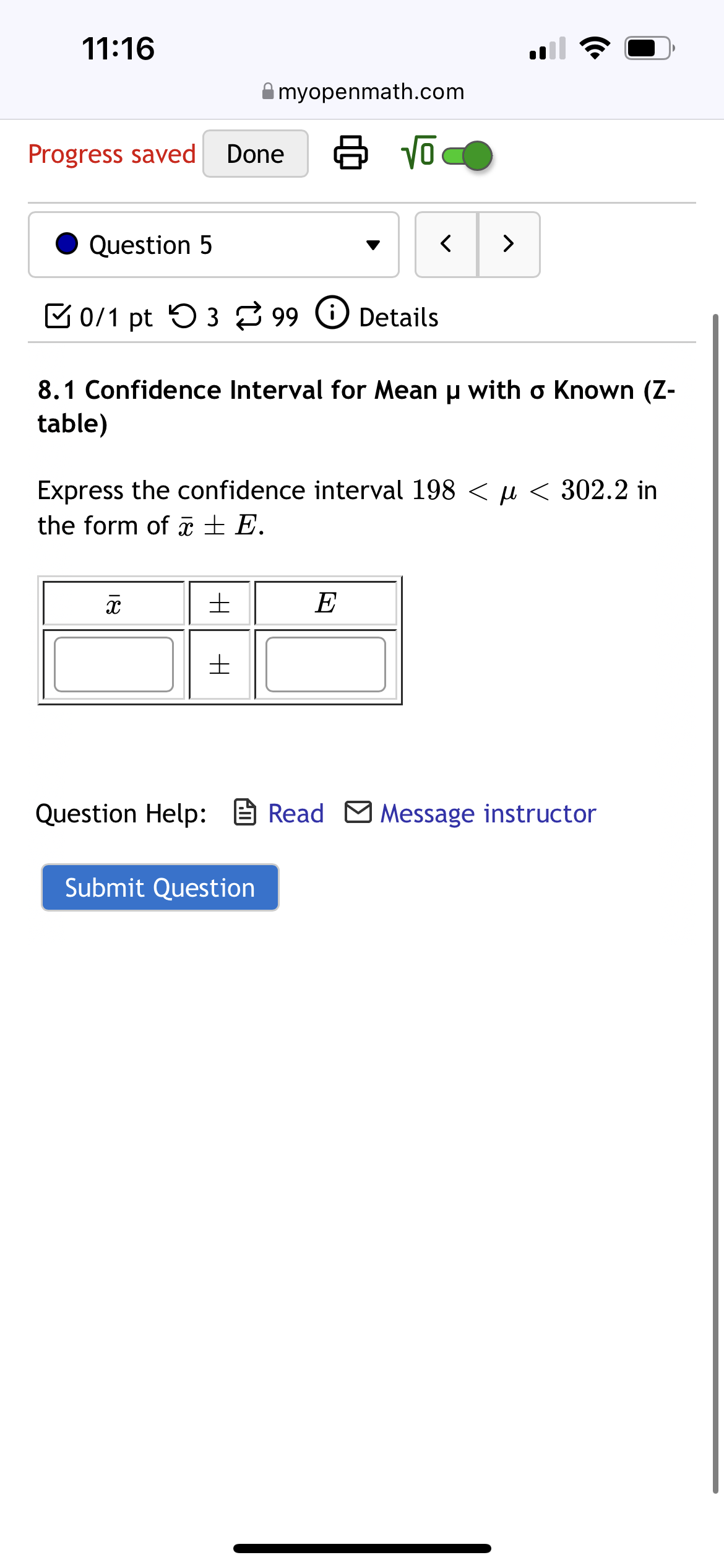 (Z- table) Express the confidence interval 599.6 i 52.7 in the form