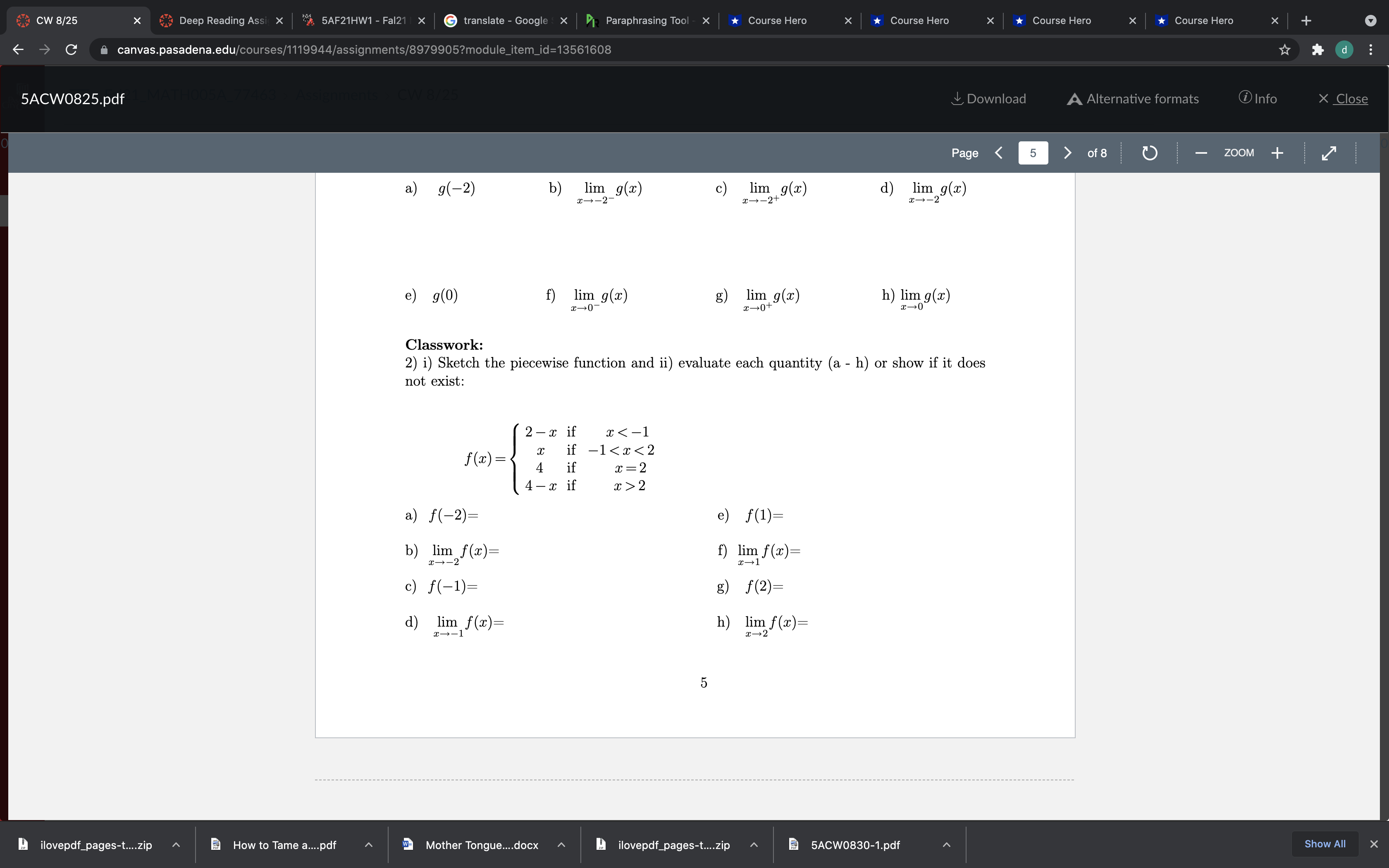 written above the task). CW 8/25 X Deep Reading Assi X 5AF21HW1