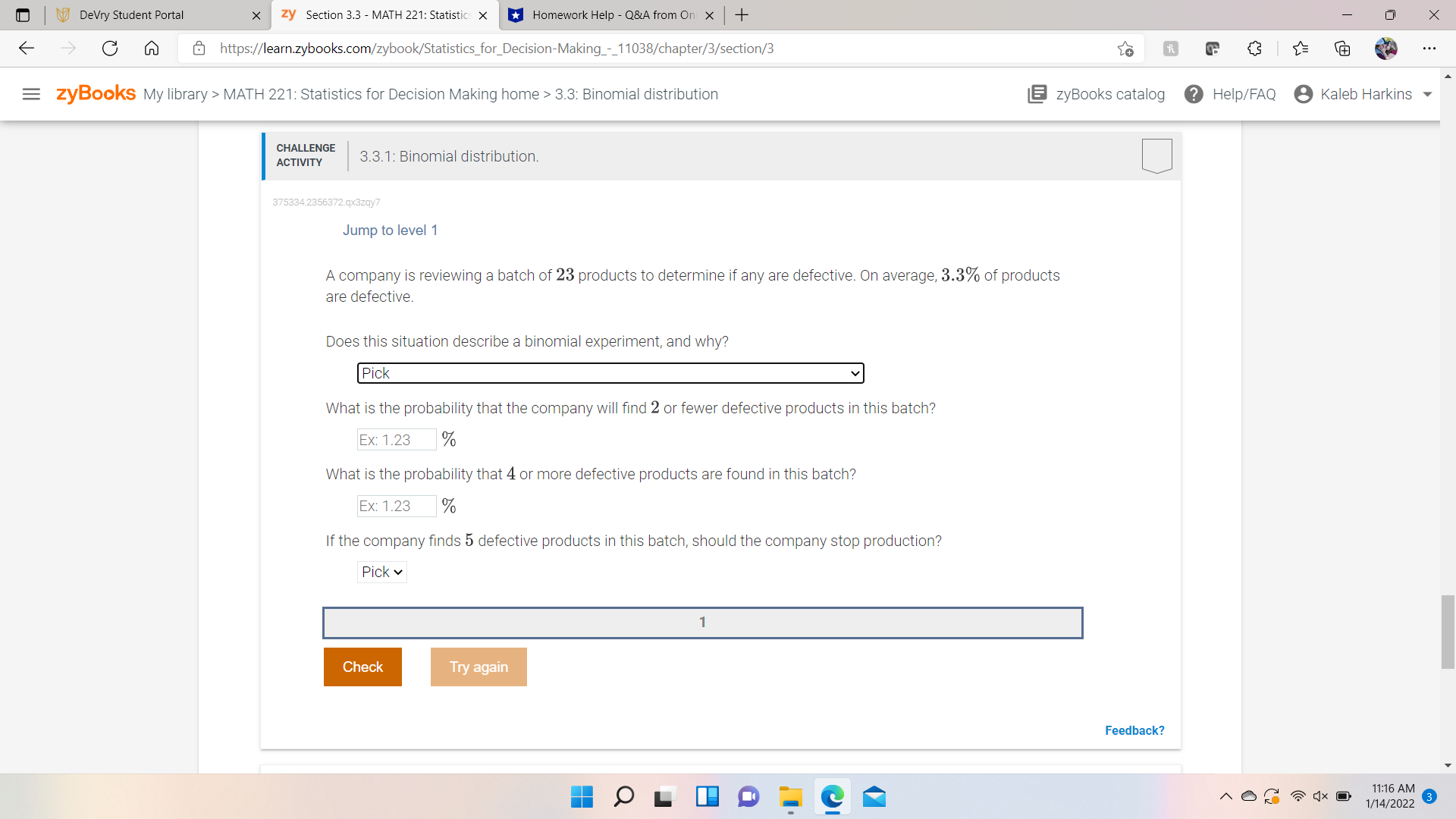 DeVry Student Portal X zy Section 3.3 - MATH 221: Statistic: