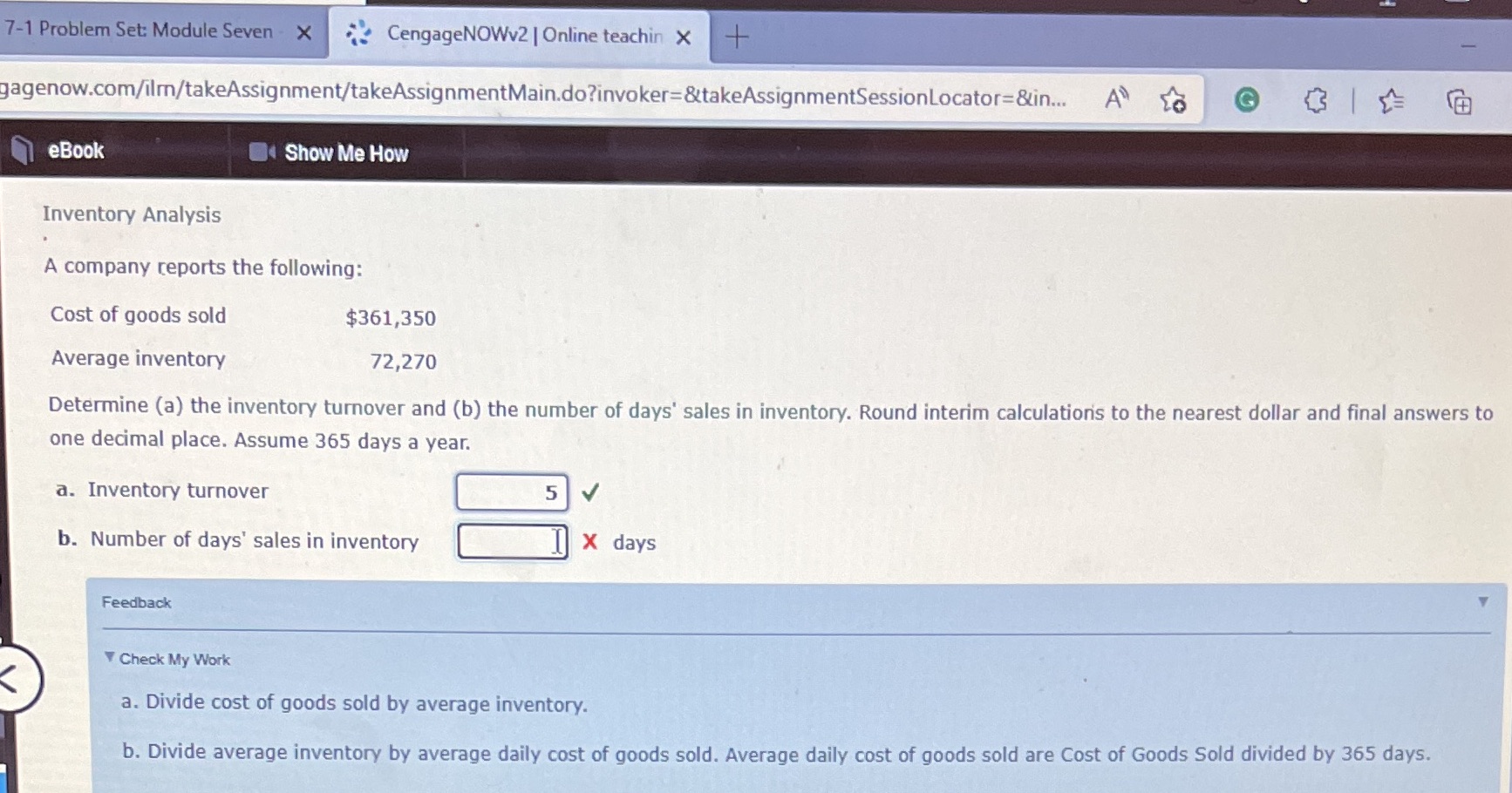7-1 Problem Set: Module Seven - X CengageNOWv2 | Online teachin