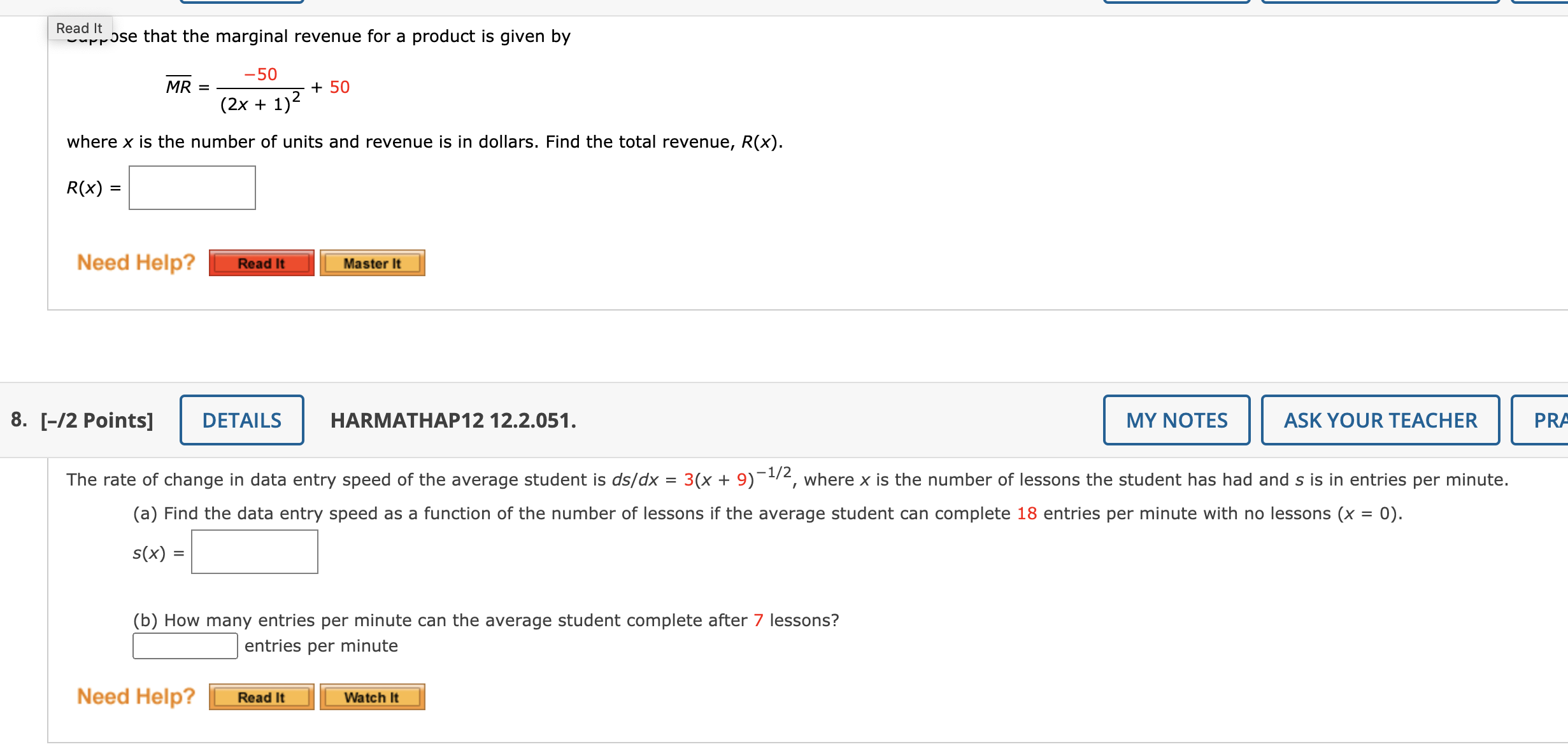 hello! help on this questions Read It Purpose that the marginal revenue