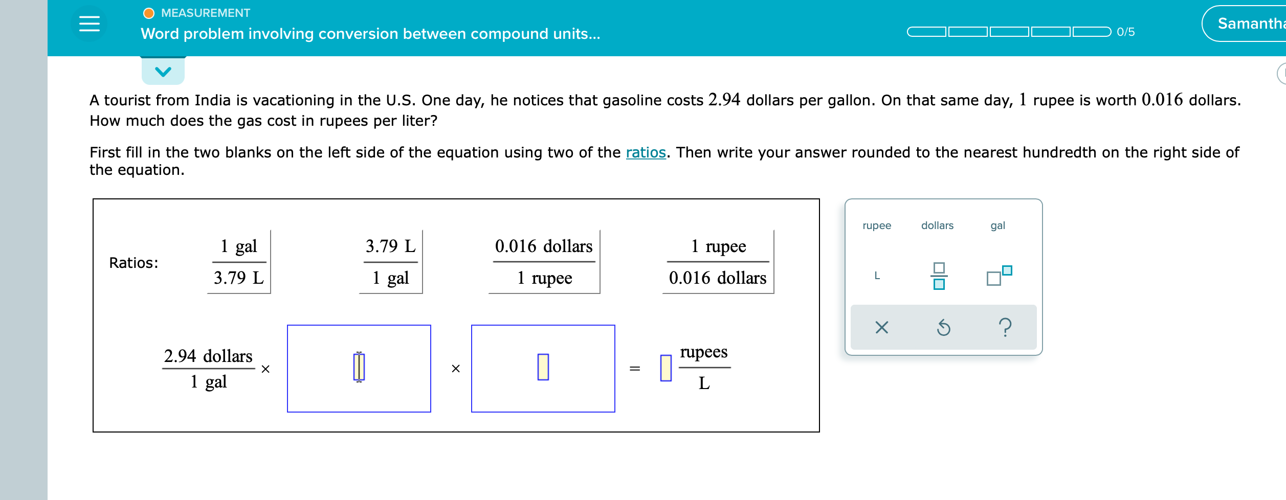  o MEASUREMENT Word problem involving conversion between compound units... C :ll:ll:ll:
