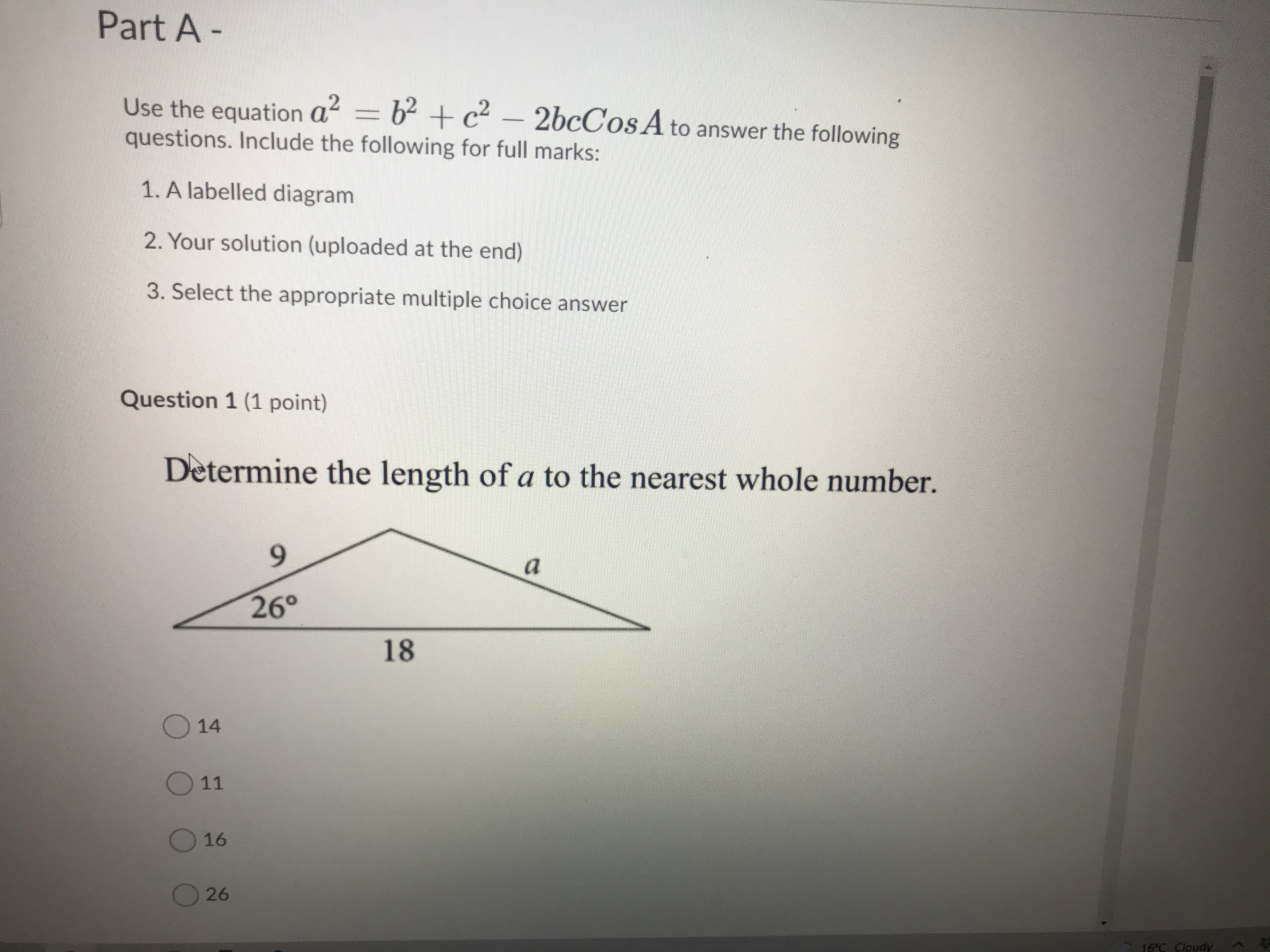  Part A - Use the equation a2 - b2 + c2