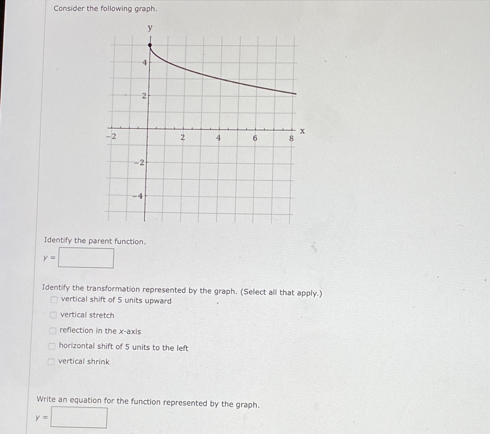 Consider the following graph. y 4 2 X - 2 2