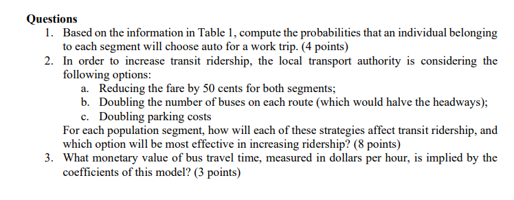 Questions 1. Based on the information in Table 1, compute the