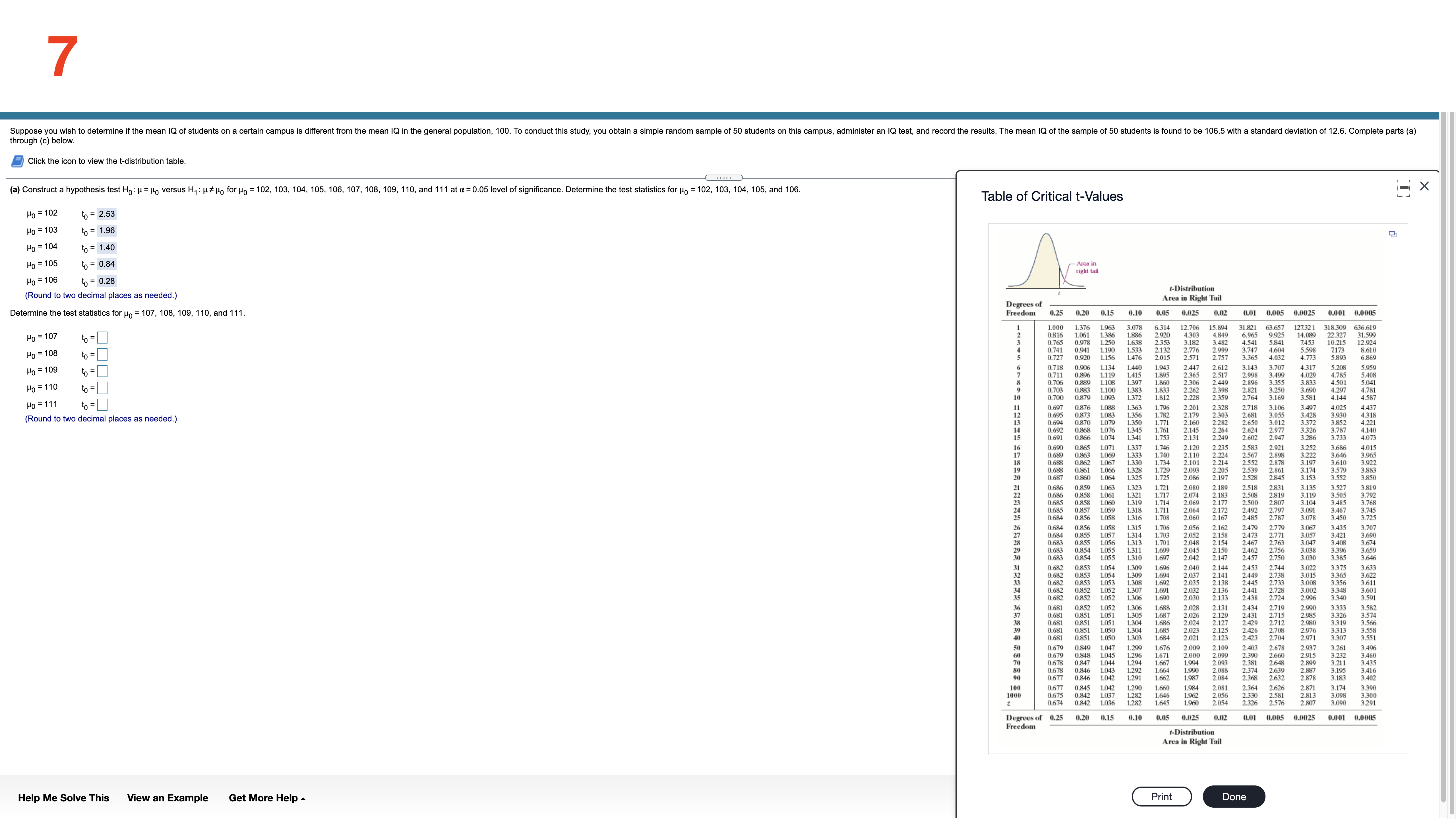 the critical value(s) for a left-tailed test of a population mean at