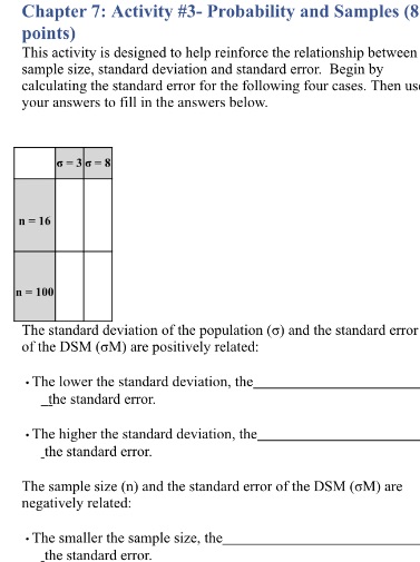  Chapter 7: Activity #3- Probability and Samples (8 points) This activity