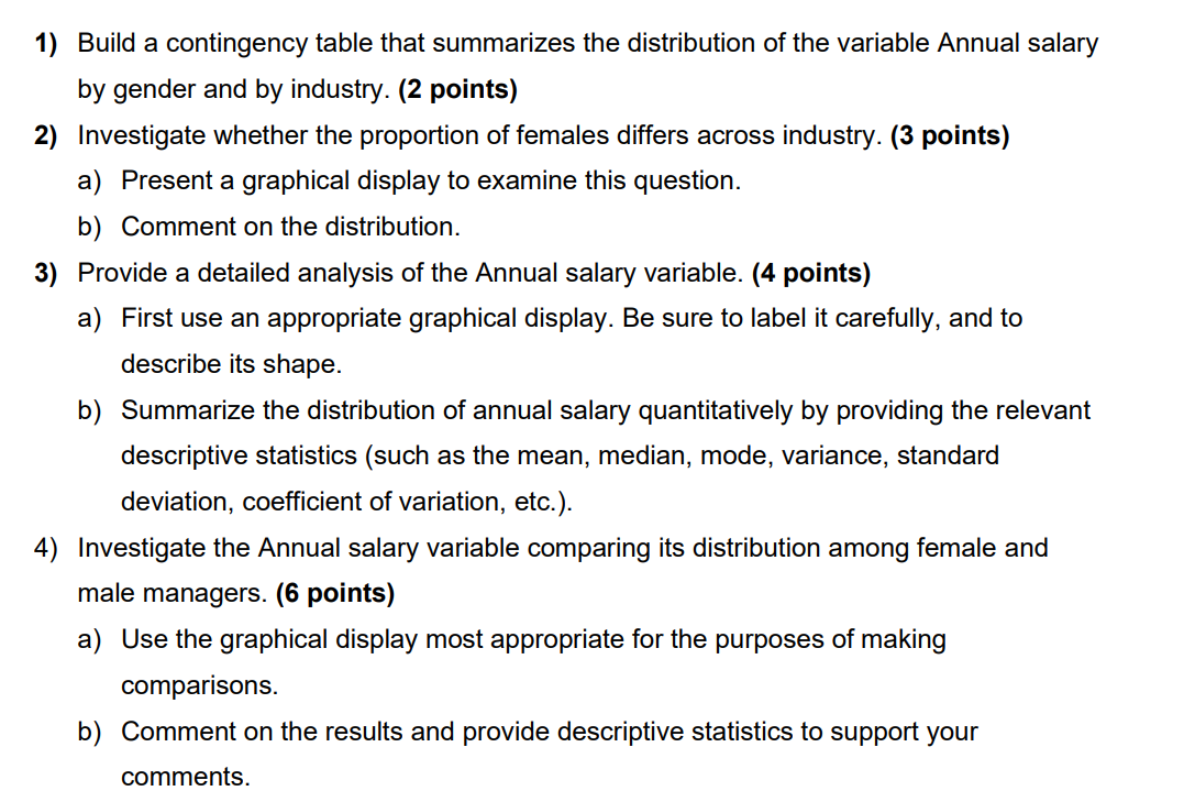 relate to the descriptive analysis of a dataset (see file on Brightspace-Ass.3-
