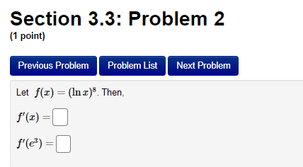 Let f(x) = 3 cos(2In(x)). Then, f'(x) f'(4) =Section 2.7: Problem 8