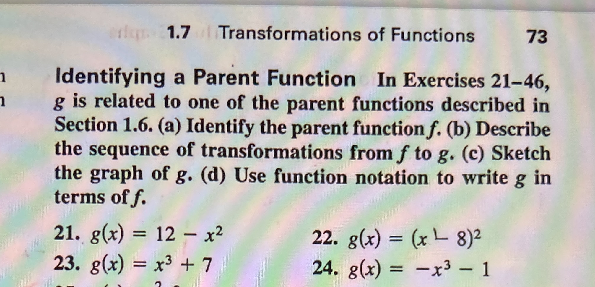  fin. 1.7 Transformations of Functions 73 Identifying a Parent Function In