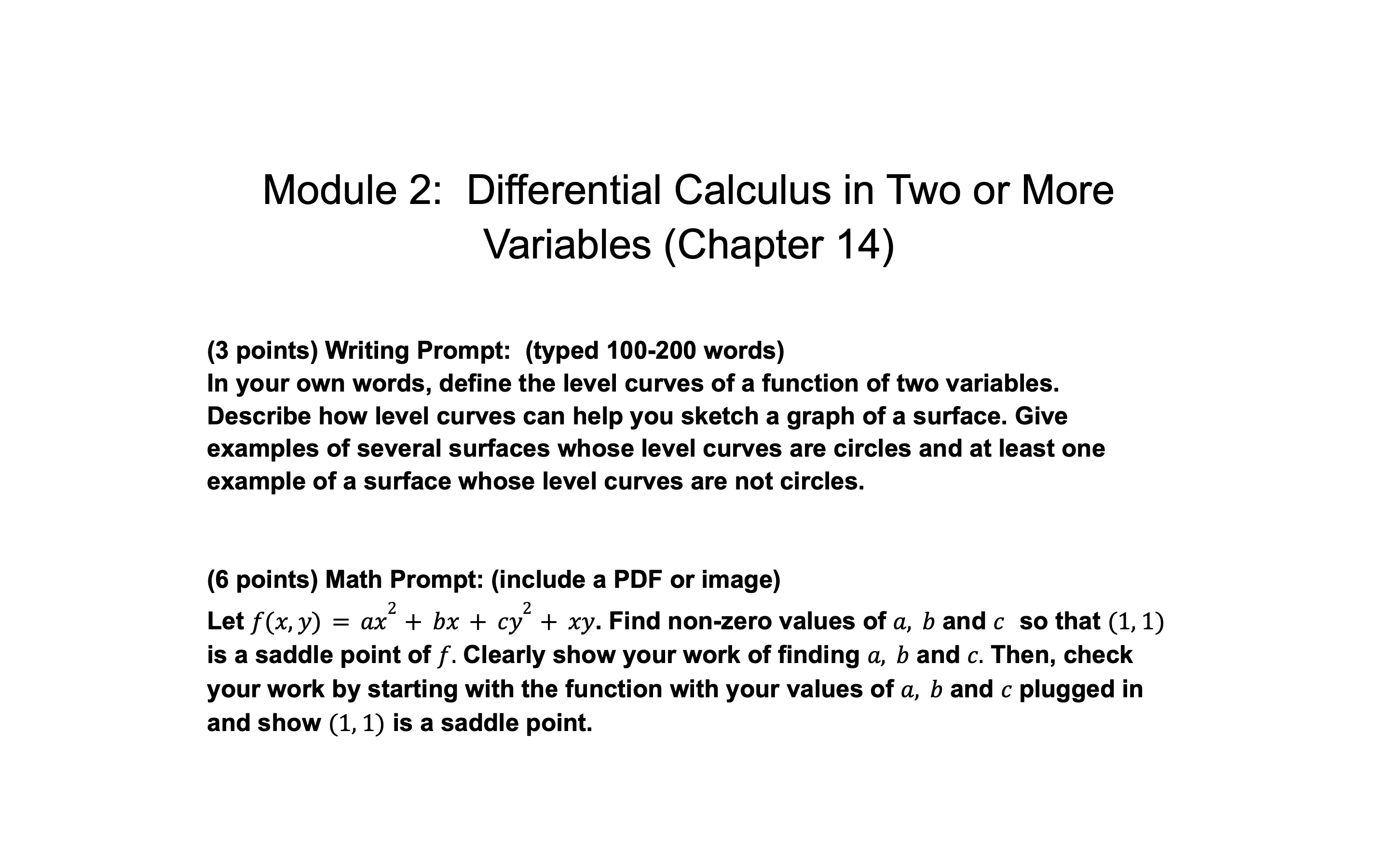  Module 2: Differential Calculus in Two or More Variables (Chapter 14)