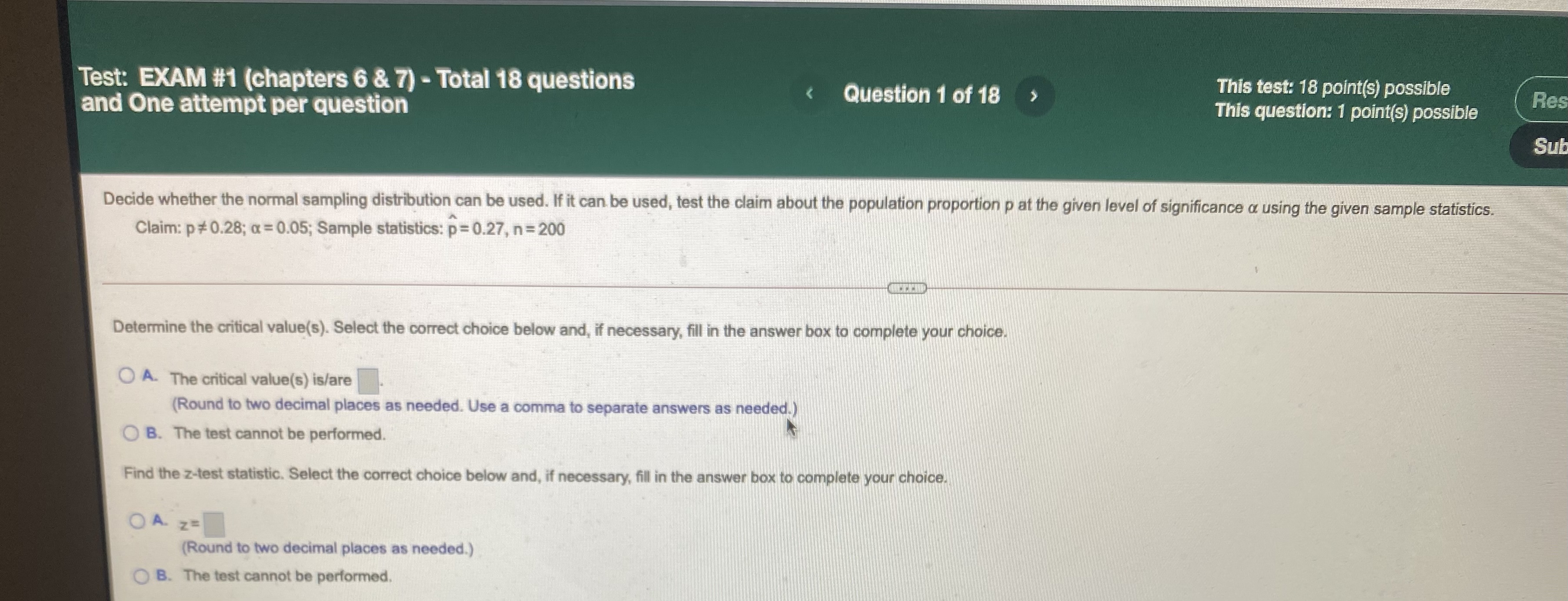  Test: EXAM #1 (chapters 6 & 7) - Total 18 questions