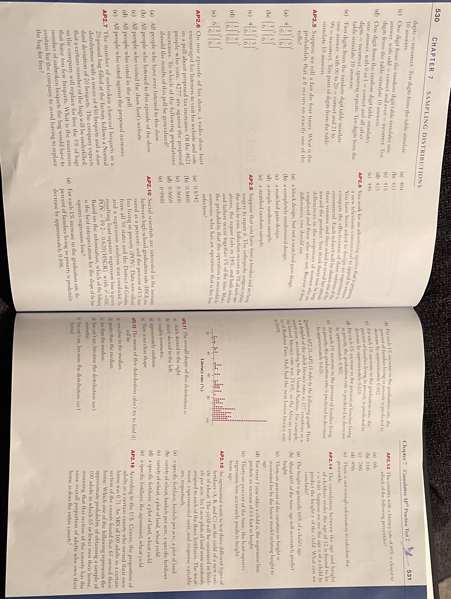 Questions 2.5-2.16, show work 530 CHAPTER 7 SAMPLING DISTRIBUTIONS digits = incorrect.