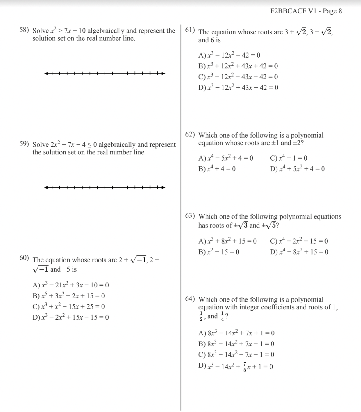 F2BBCACF V1 - Page 8 58) Solve x2> 7x - 10