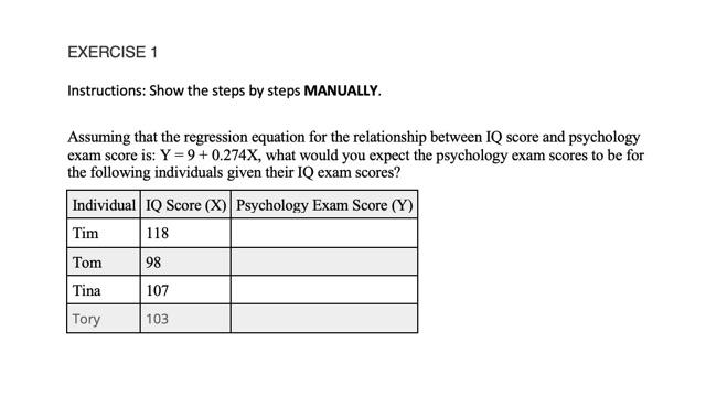 EXERCISE 1 Instructions: Show the steps by steps MANUALLY. Assuming that