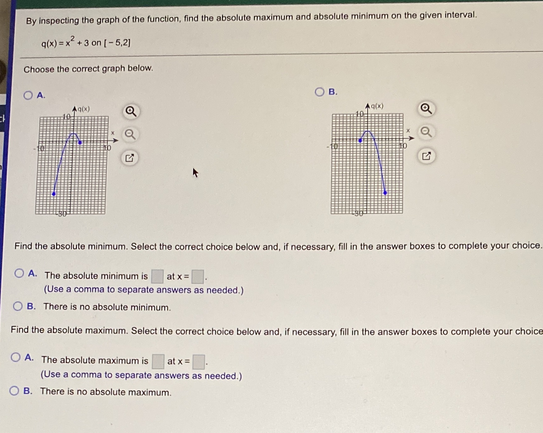 Please help By inspecting the graph of the function, find the absolute