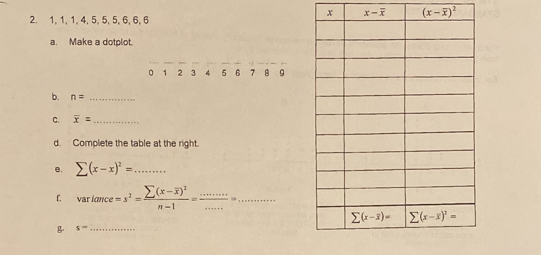 x- x (x - x)2 2. 1, 1, 1, 4, 5,