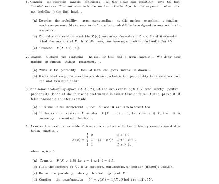  1. Consider the following random experiment : we toes a fair