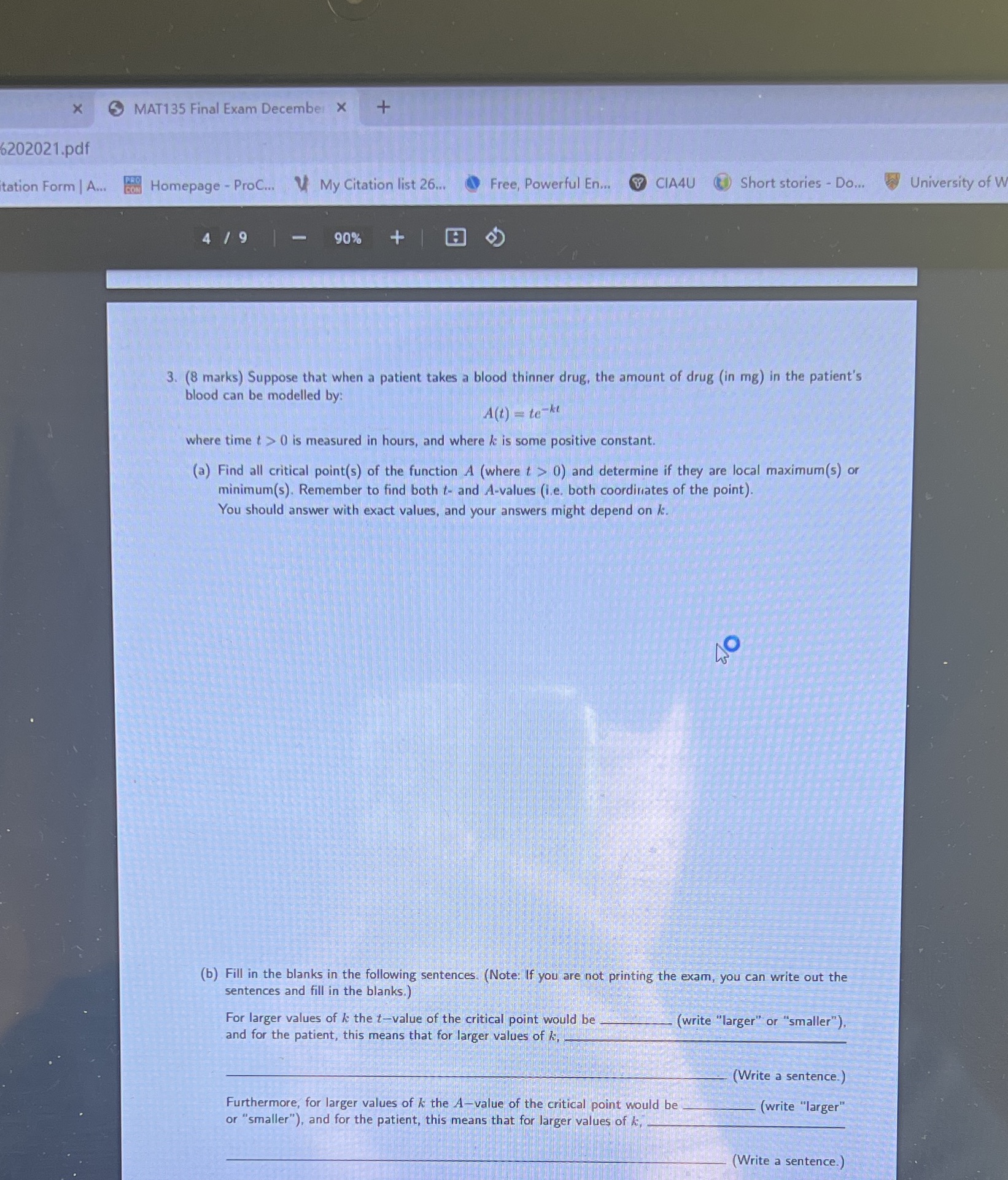 Answer the question please show me the steps X MAT135 Final Exam