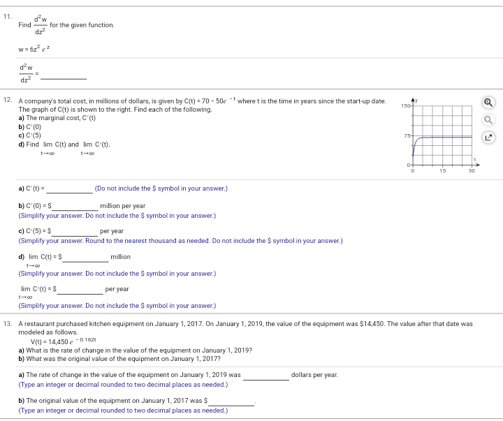 11. d'w Find - - for the given function. W =