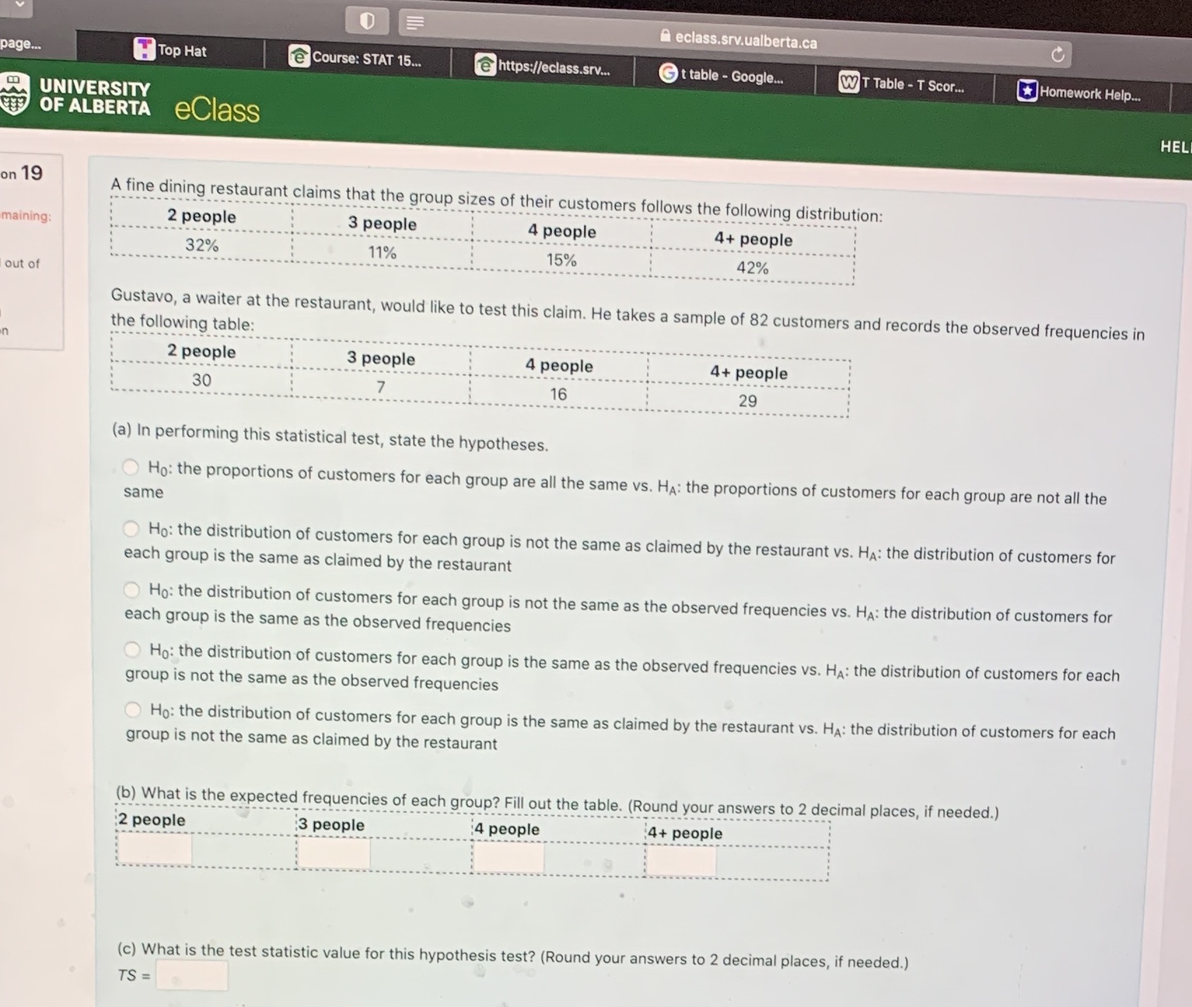 eclass.srv.ualberta.ca page.. Top Hat Course: STAT 15... @ https://eclass.srV... Gt table