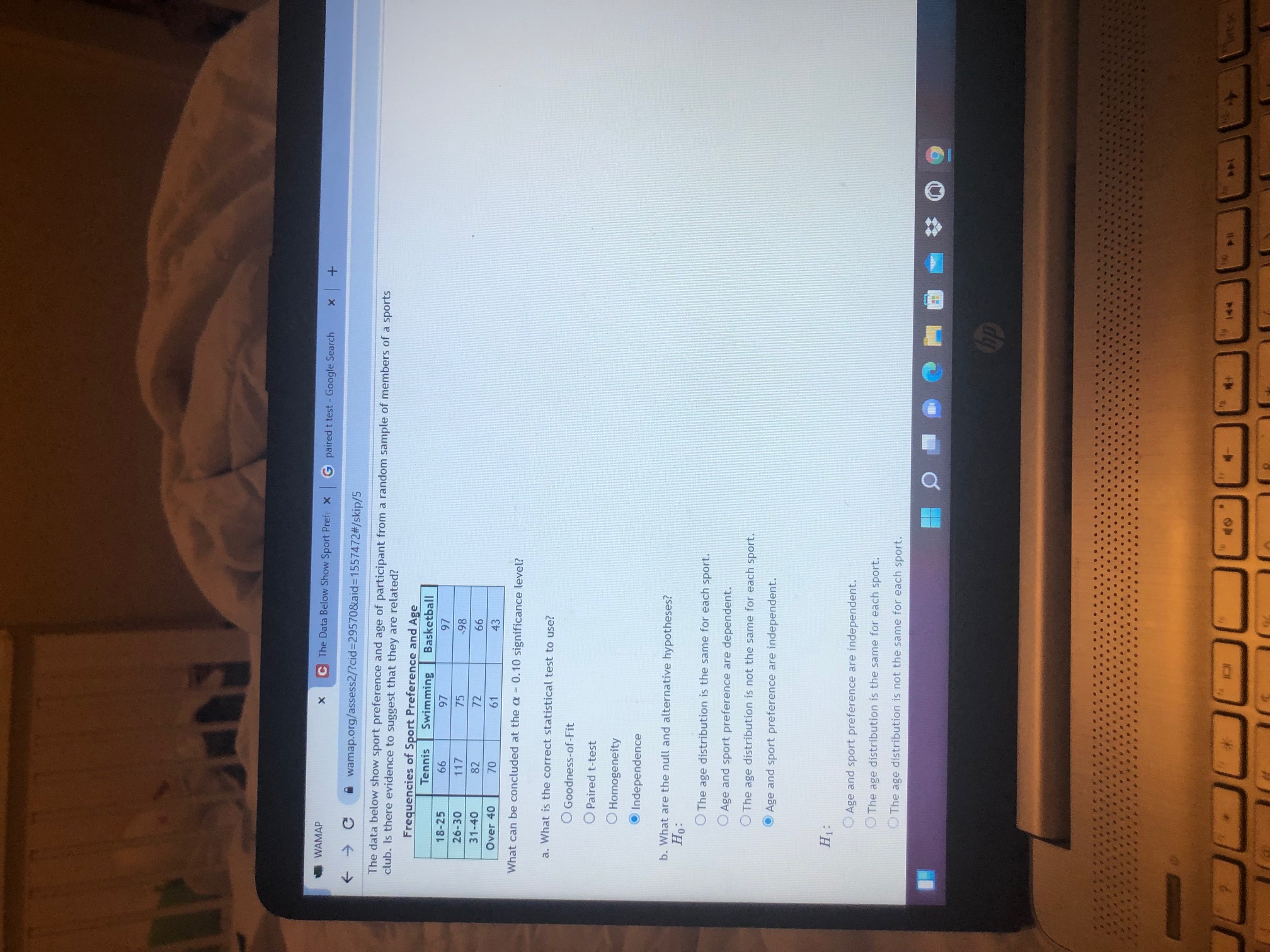 WAMAP X C The Data Below Show Sport Prefe x G