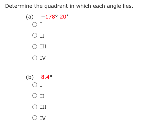 No explanations needed, only the correct solution, thank you: Determine the quadrant