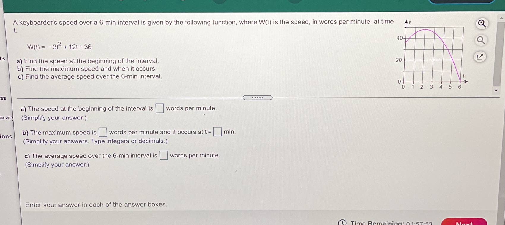 A keyboarder's speed over a 6-min interval is given by the