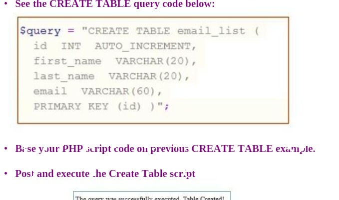  . See the CREATE TABLE query code below: Squery = "CREATE
