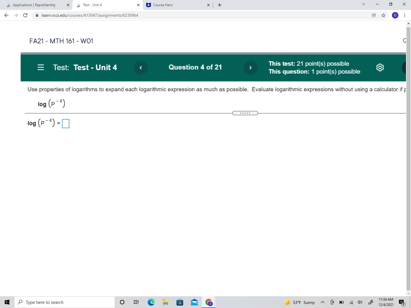 of 21 This test: 21 point(s) possible This question: 1 point(s) possible