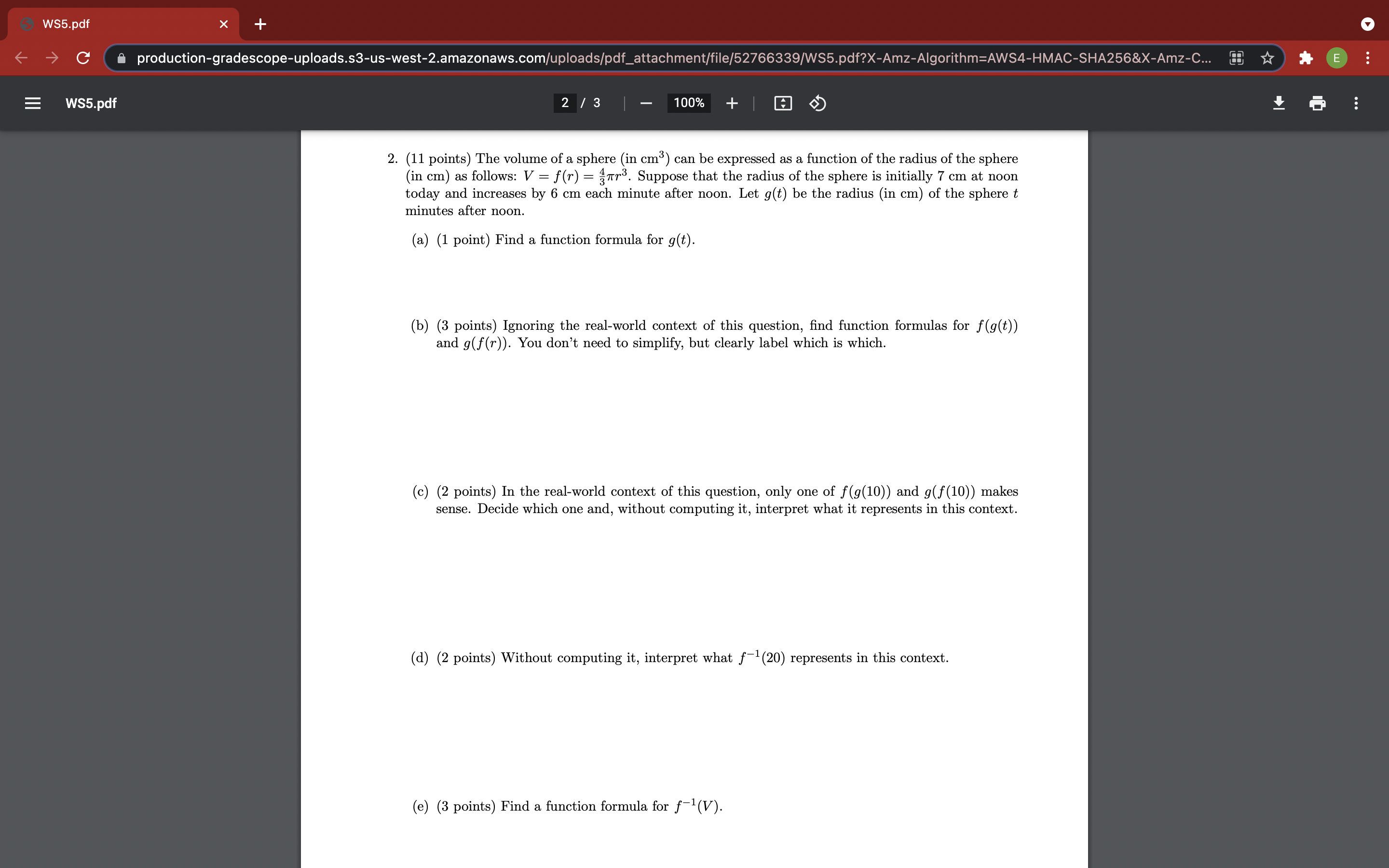 X + C' L productiongradescopeuploads.s3-us-wesi-2.amazonawscom' 2. (11 points) The volume of