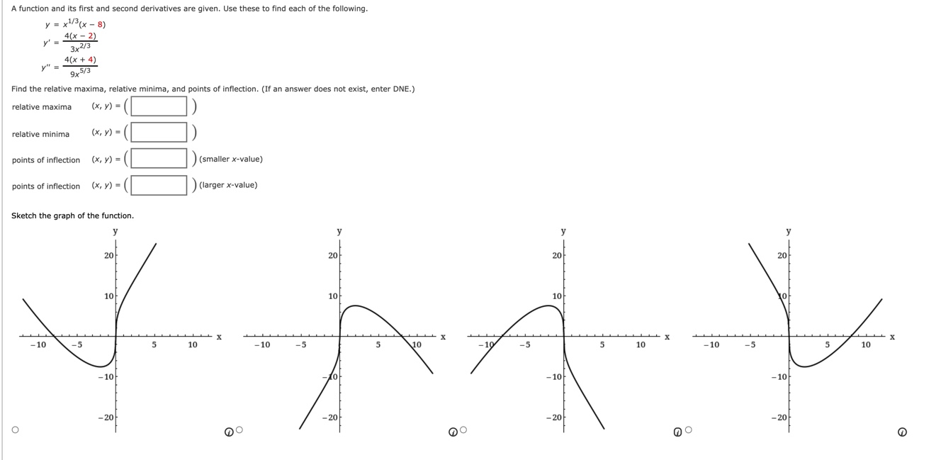  A function and its first and second derivatives are given. Use